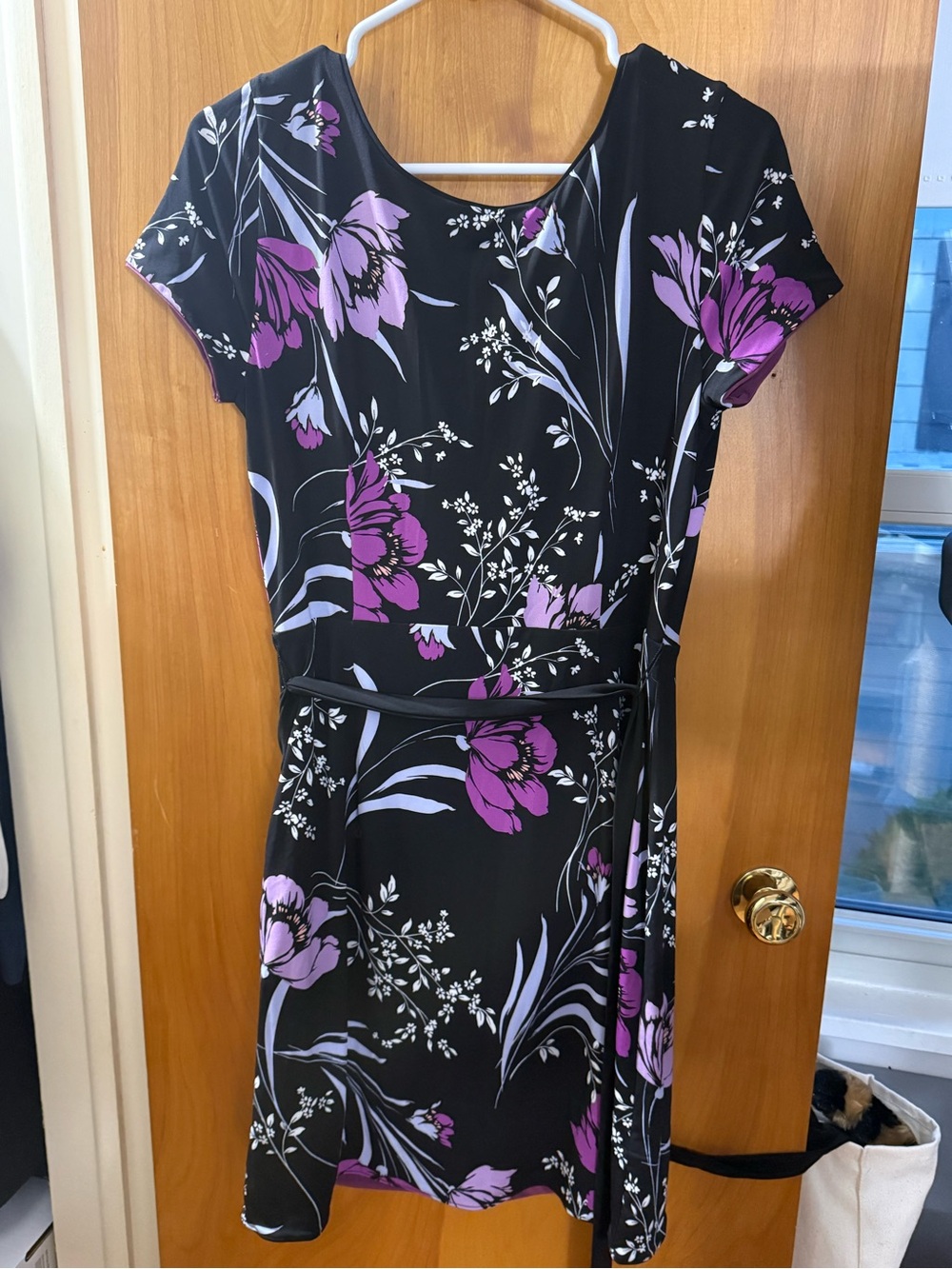 White House Black Market Black Dress with Purple Floral Print - Picture 9 of 9